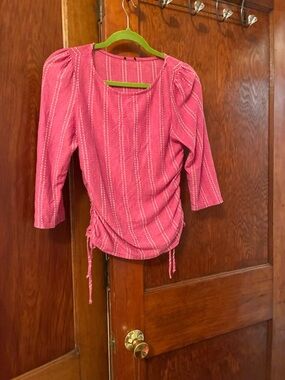 Women's Pink Striped Drawstring Sleeve Top
